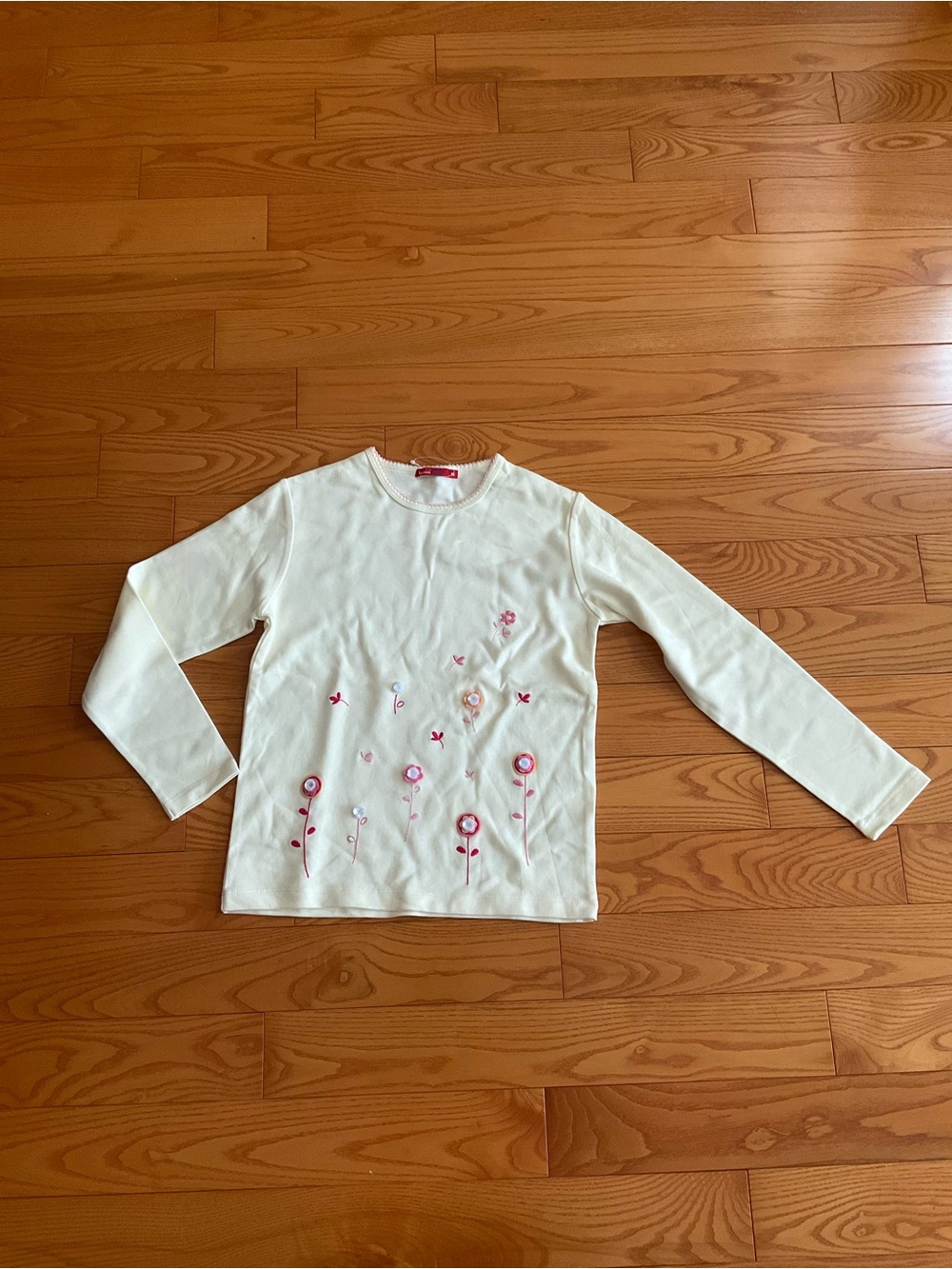 Girls' Long-Sleeve Top w/ Pink Floral Embroidery - 150 cm (approx size 12)